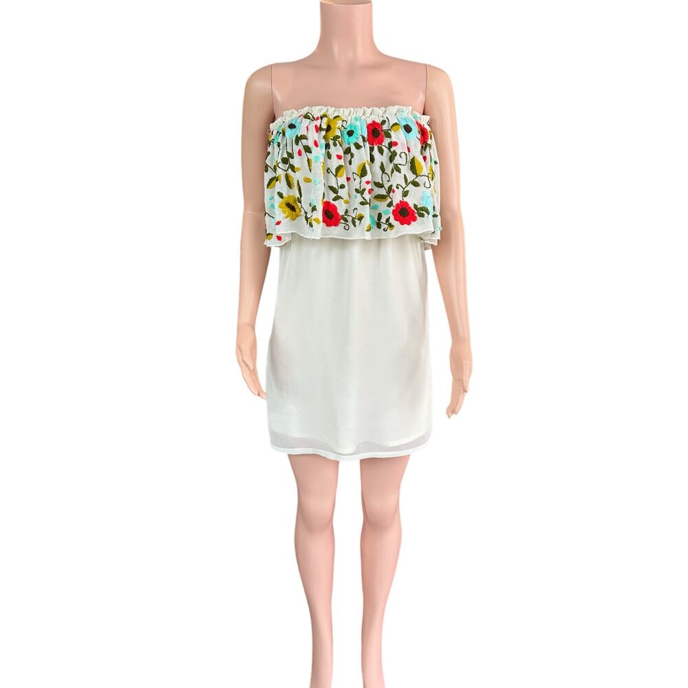 Judith March Strapless Floral Embroidered Tube Top Mini Dress Size Small